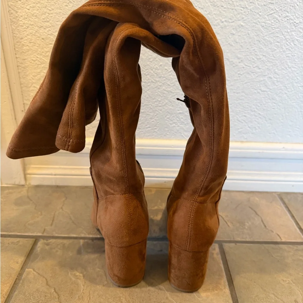 Steve Madden Cognac Suede Over-the-Knee Block Heel Boots
